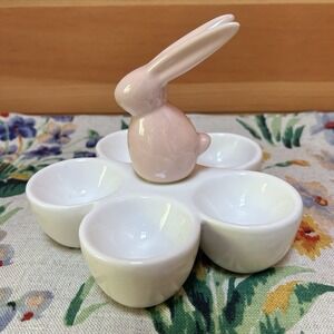 Easter Pink Bunny Rabbit 5 Egg Serving Tray Plate Dish Holder Farm Cottagecore